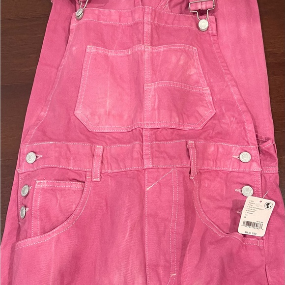 nwt free people Pink electric bouquet lilac ziggy Denim Overalls small - Picture 5 of 15